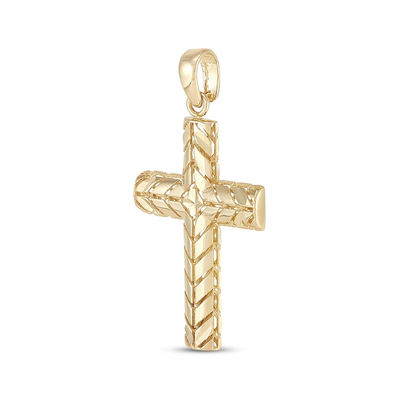 Main Image 2 of Men's Chevron Pattern Engraved Cross Charm 14K Yellow Gold