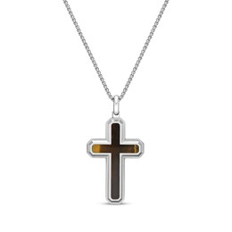 Men's Tiger's Eye Cross Necklace Stainless Steel 24&quot;