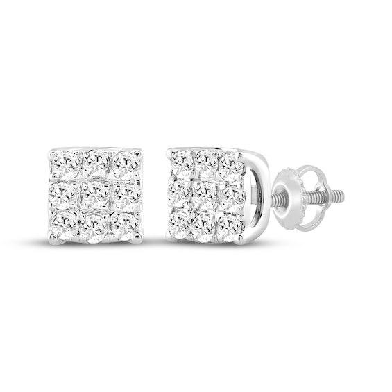 Men's Multi-Diamond Square Stud Earrings 1/4 ct tw 10K White Gold
