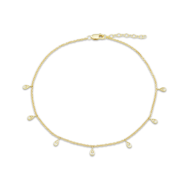 Diamond Teardrop Dangle Anklet 1/10 ct tw 10K Yellow Gold 10"