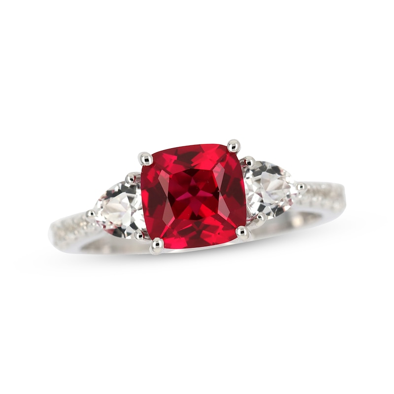 Main Image 1 of Cushion-Cut Lab-Created Ruby & White Lab-Created Sapphire Ring Sterling Silver
