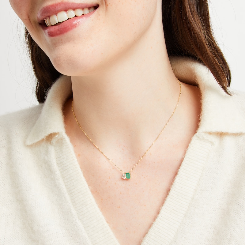 Main Image 3 of Toi et Moi Pear-Shaped White Topaz & Emerald-Cut Emerald Necklace 10K Yellow Gold 18"