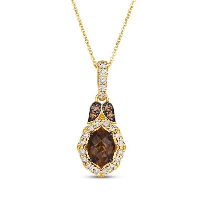 Main Image 1 of Le Vian Oval-Cut Chocolate Quartz Necklace 3/8 ct tw Diamonds 14K Honey Gold 19"