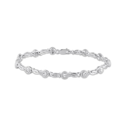 Diamond Circle & Twist Link Bracelet 1/10 ct tw Sterling Silver 7.5&quot;