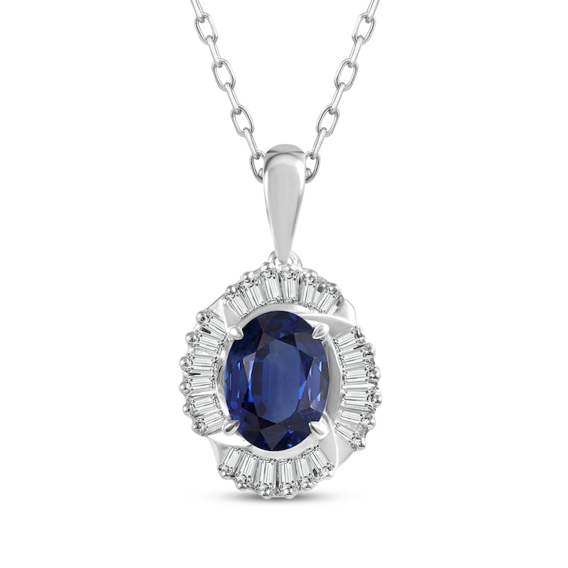 Main Image 1 of Oval-Cut Blue Sapphire & Diamond Necklace 1/4 ct tw 10K White Gold 18"