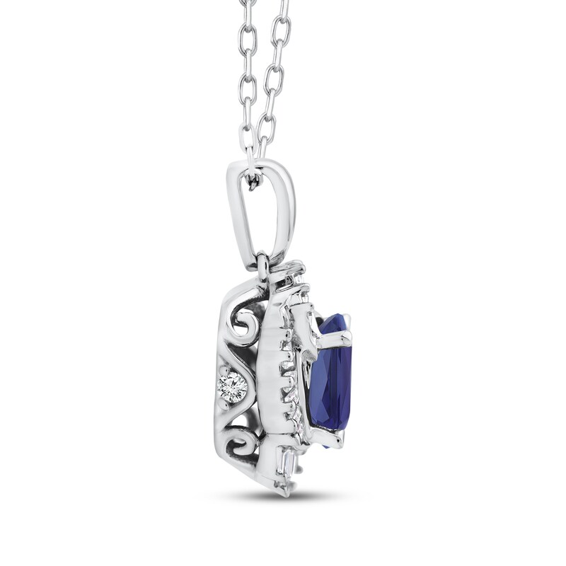 Main Image 2 of Oval-Cut Blue Sapphire & Diamond Necklace 1/4 ct tw 10K White Gold 18"