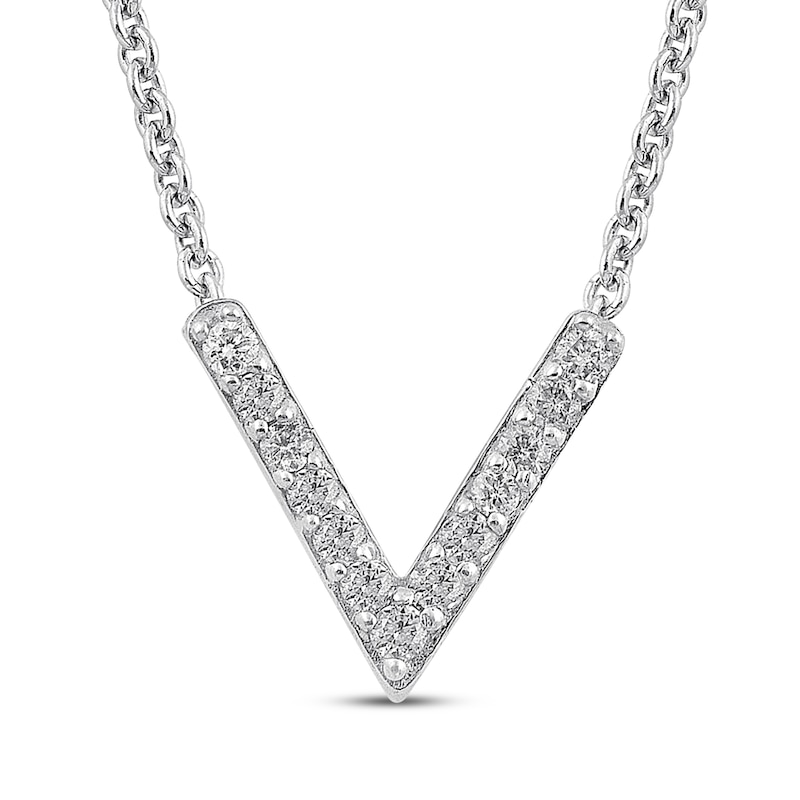 Main Image 1 of Diamond "V" Necklace 1/10 ct tw Sterling Silver 18"