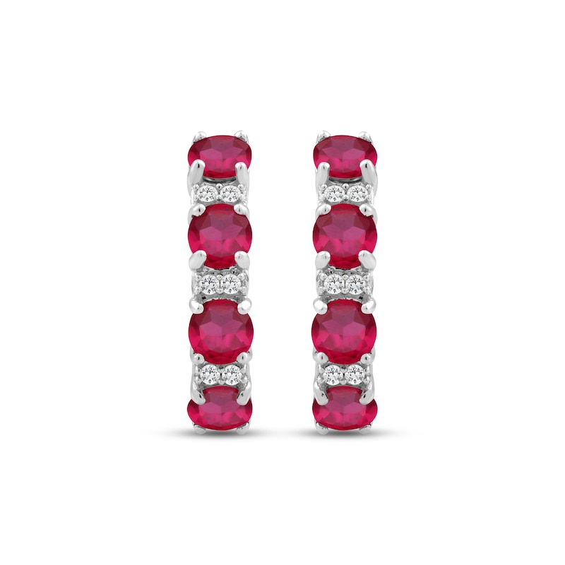 Main Image 2 of Lab-Created Ruby & White Lab-Created Sapphire Hoop Earrings Sterling Silver
