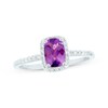 Thumbnail Image 1 of Cushion-Cut Amethyst & Diamond Halo Ring 1/10 ct tw 14K White Gold