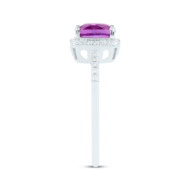 Main Image 2 of Cushion-Cut Amethyst & Diamond Halo Ring 1/10 ct tw 14K White Gold