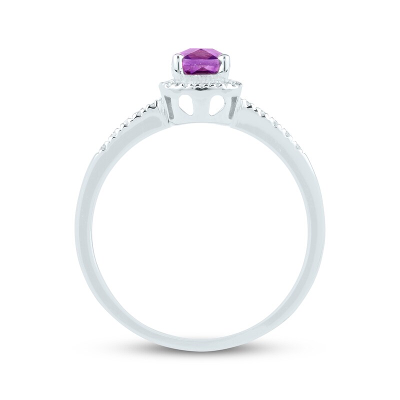 Main Image 3 of Cushion-Cut Amethyst & Diamond Halo Ring 1/10 ct tw 14K White Gold