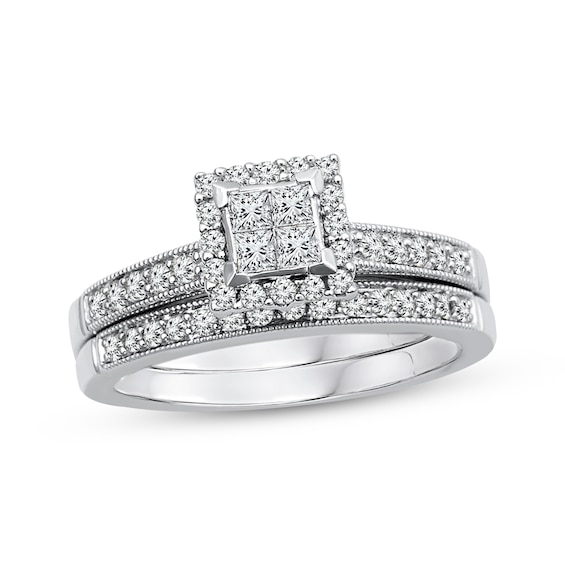 Adore Princess-Cut Quad Diamond Bridal Set 1/2 ct tw 10K White Gold
