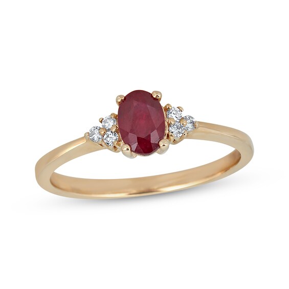Oval-Cut Natural Ruby & Diamond Ring 1/20 ct tw 10K Yellow Gold