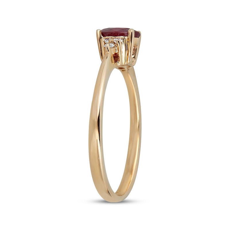 Main Image 2 of Oval-Cut Natural Ruby & Diamond Ring 1/20 ct tw 10K Yellow Gold