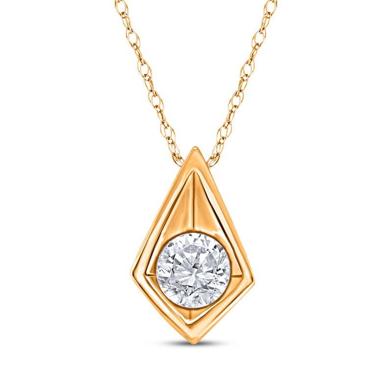 Main Image 1 of Round-Cut Diamond Solitaire Kite Frame Necklace 1/4 ct tw 14K Yellow Gold (I/I3)  18"