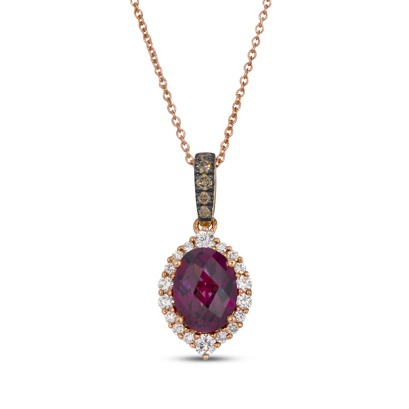 Main Image 1 of Le Vian Oval-Cut Garnet Halo Necklace 1/4 ct tw Diamonds 14K Strawberry Gold 19"