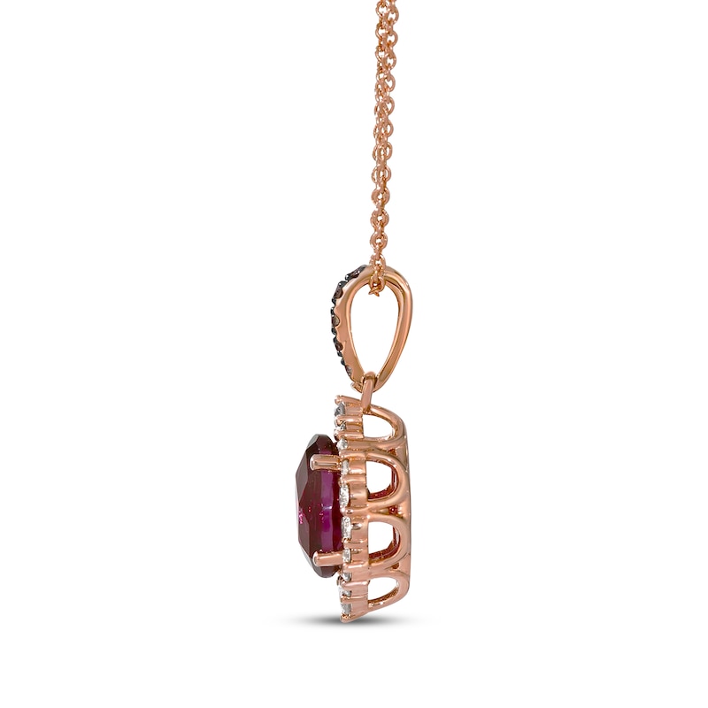 Main Image 2 of Le Vian Oval-Cut Garnet Halo Necklace 1/4 ct tw Diamonds 14K Strawberry Gold 19"