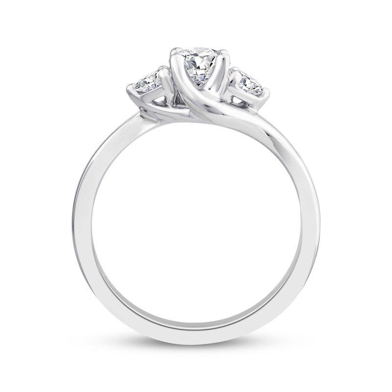 Main Image 3 of Memories Moments Magic Round-Cut Diamond Three-Stone Bypass Engagement Ring 3/4 ct tw 14K White Gold