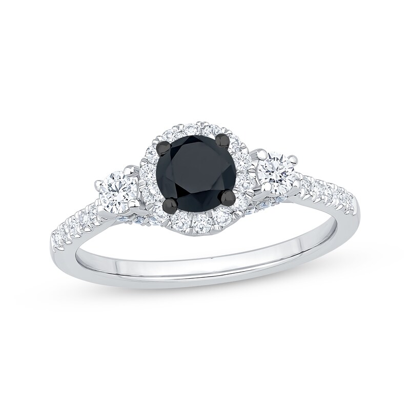 Main Image 1 of Adore Round-Cut Black & White Diamond Three-Stone Engagement Ring 1 ct tw 14K White Gold