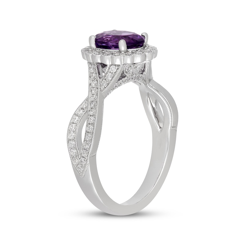 Main Image 2 of Neil Lane Oval-Cut Amethyst & Diamond Halo Engagement Ring 1/2 ct tw 14K White Gold