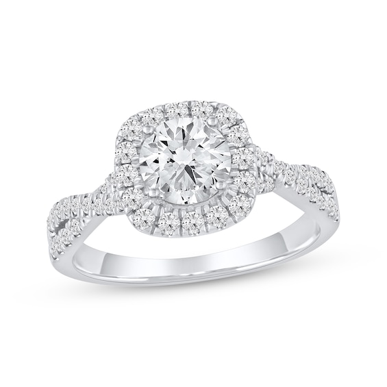 Lab-Grown Diamonds Round-Cut Halo Engagement Ring 1-1/2 ct tw 14K White Gold