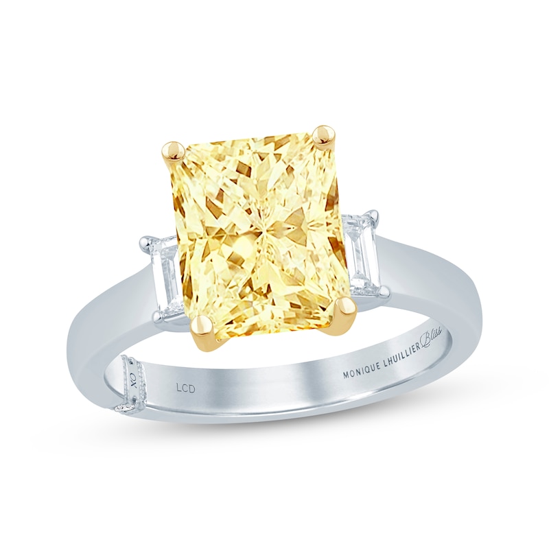 Main Image 1 of Monique Lhuillier Bliss Radiant-Cut Yellow & White Lab-Grown Diamond Engagement Ring 2-1/8 ct tw 18K White Gold