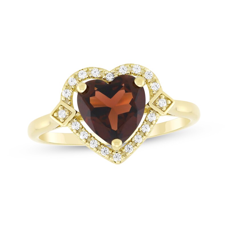 Main Image 1 of Heart-Shaped Garnet & Diamond Ring 1/10 ct tw 10K Yellow Gold