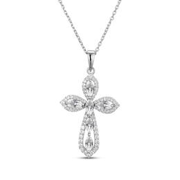Marquise & Round-Cut White Lab-Created Sapphire Cross Necklace Sterling Silver 18"
