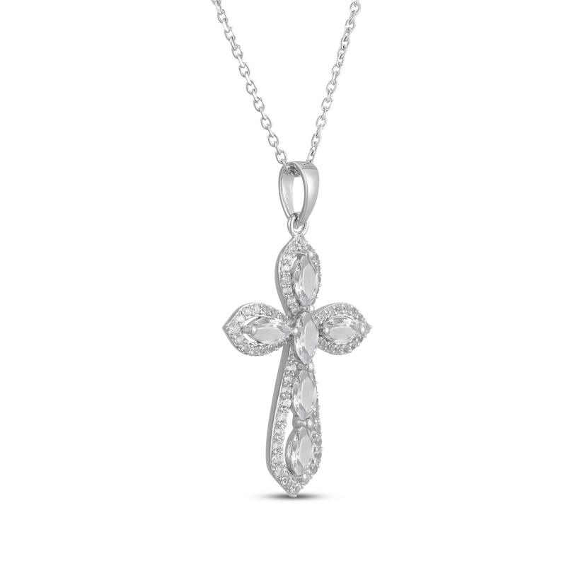 Main Image 2 of Marquise & Round-Cut White Lab-Created Sapphire Cross Necklace Sterling Silver 18"