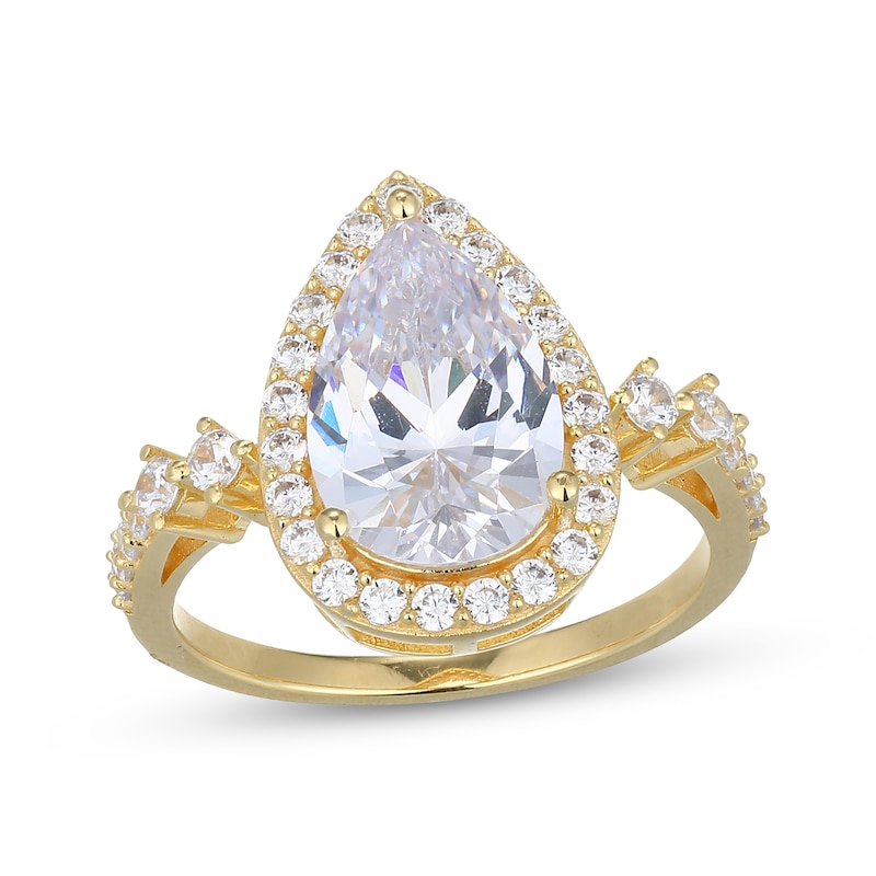 Main Image 1 of Pear-Shaped White Lab-Created Sapphire Ring 18K Yellow Gold-Plated Sterling Silver