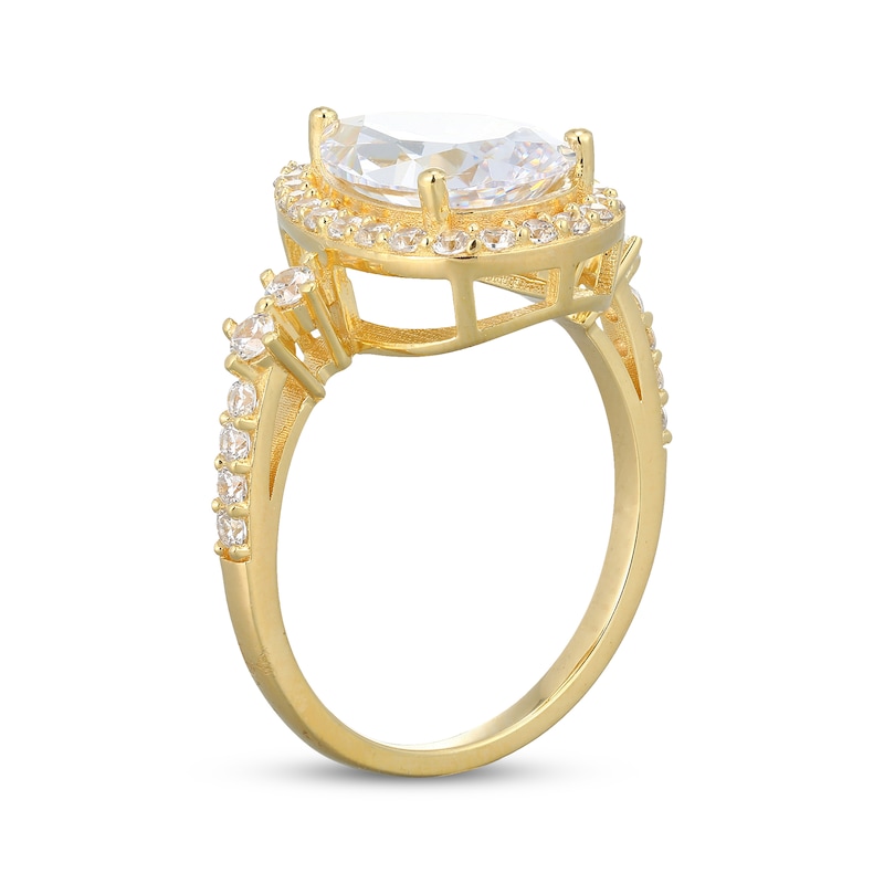 Main Image 2 of Pear-Shaped White Lab-Created Sapphire Ring 18K Yellow Gold-Plated Sterling Silver