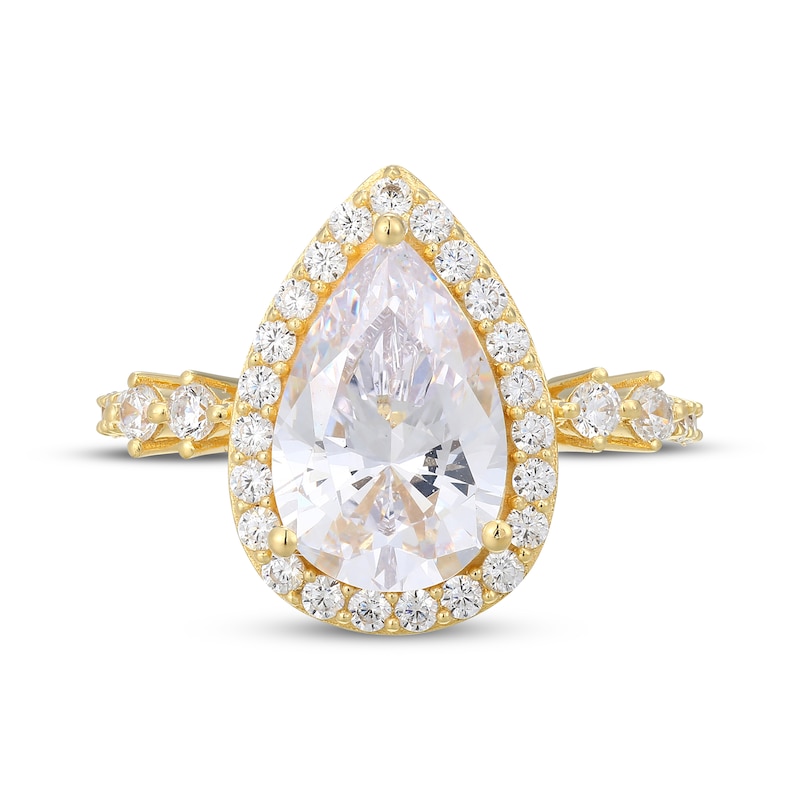 Main Image 3 of Pear-Shaped White Lab-Created Sapphire Ring 18K Yellow Gold-Plated Sterling Silver