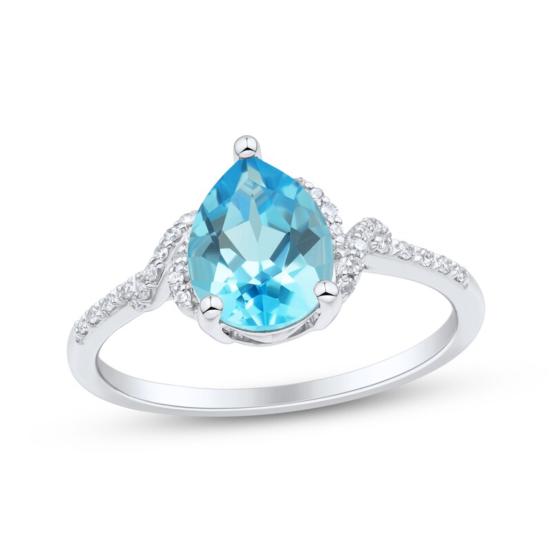 Main Image 1 of Pear-Shaped Swiss Blue Topaz & White Lab-Created Sapphire Ring Sterling Silver