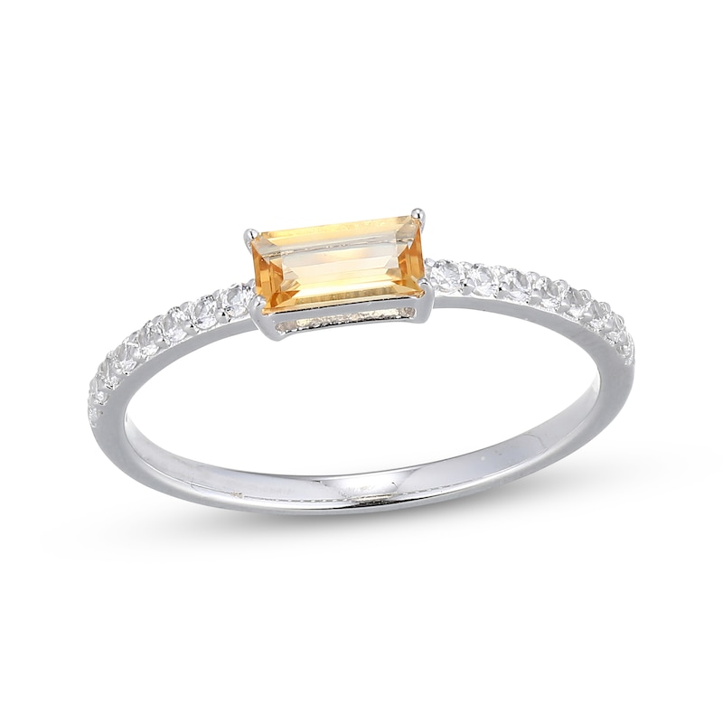 Main Image 1 of Baguette-Cut Citrine & White Lab-Created Sapphire Ring Sterling Silver