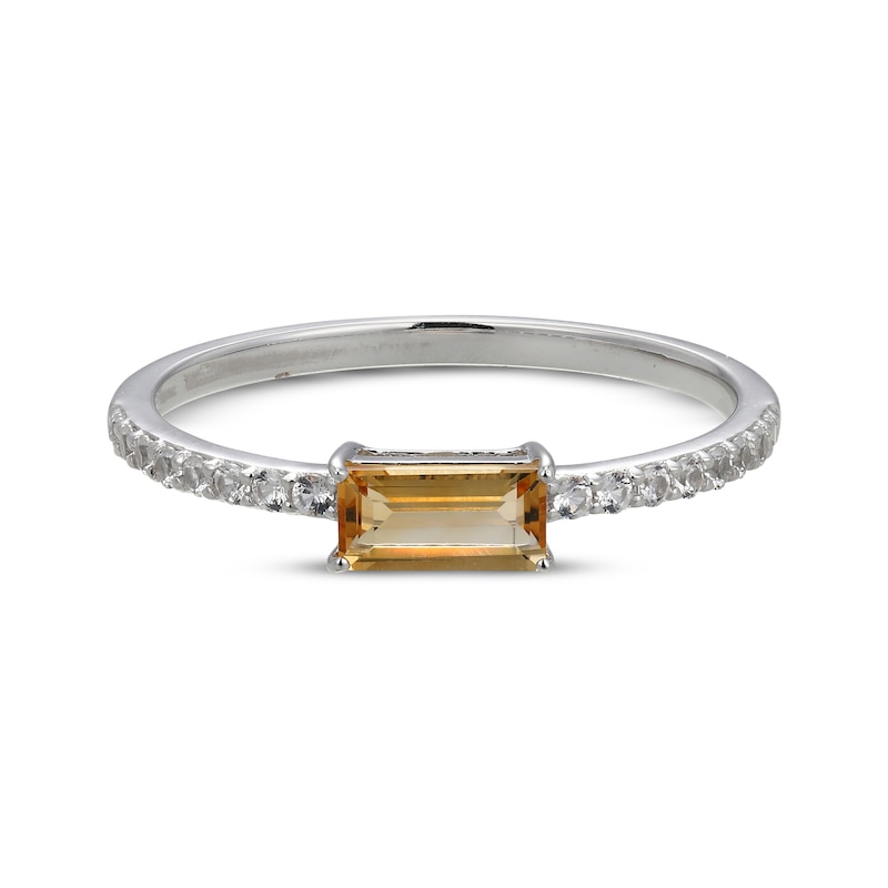 Main Image 3 of Baguette-Cut Citrine & White Lab-Created Sapphire Ring Sterling Silver
