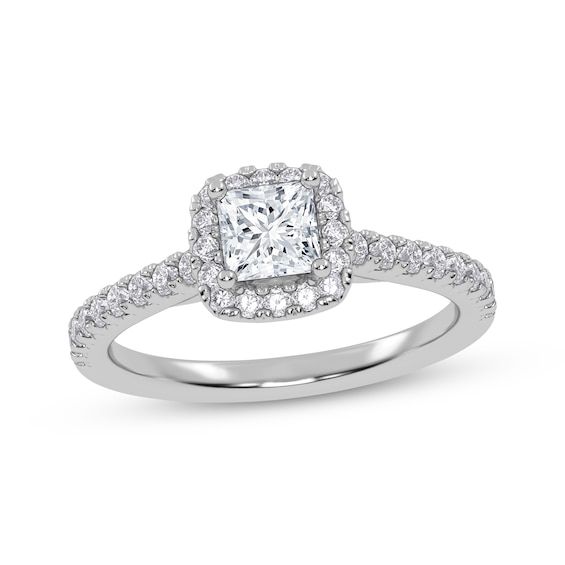 Lab-Grown Diamonds Princess-Cut Halo Engagement Ring 3/4 ct tw 14K White Gold