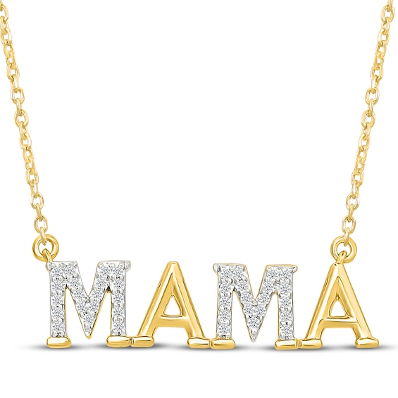 Diamond "Mama" Necklace 1/8 ct tw 10K Yellow Gold 18"