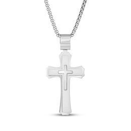 Men's Double Cross Necklace Stainless Steel 22"
