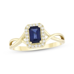 Emerald-Cut Natural Blue Sapphire & Diamond Ring 1/10 ct tw 14K Yellow Gold