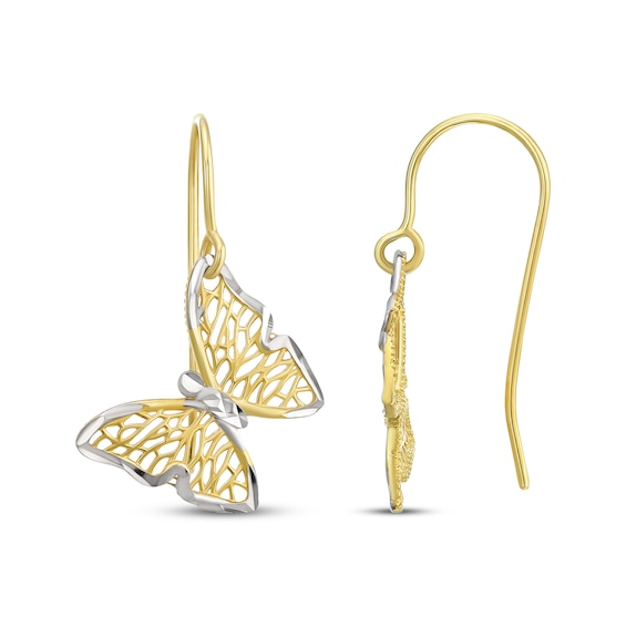 Butterfly Dangle Earrings 14K Yellow Gold