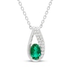 Thumbnail Image 1 of Oval-Cut Lab-Created Emerald & White Lab-Created Sapphire Drop Necklace Sterling Silver 18"