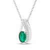 Thumbnail Image 2 of Oval-Cut Lab-Created Emerald & White Lab-Created Sapphire Drop Necklace Sterling Silver 18"