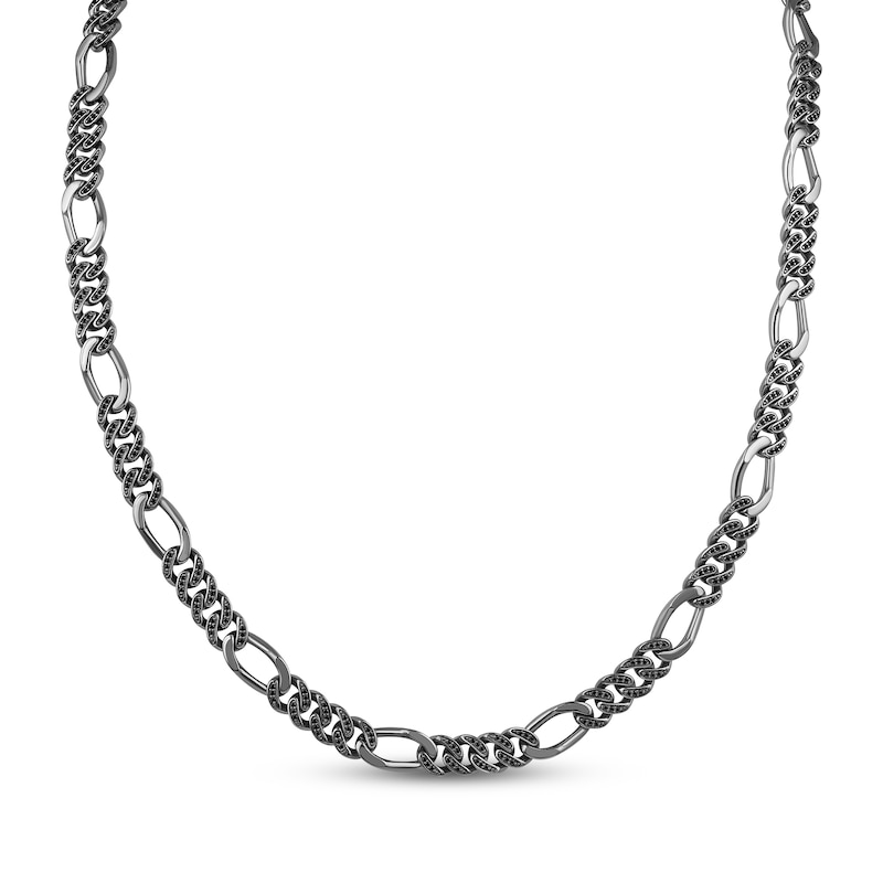 Main Image 1 of Ink & Ice Men's Black Diamond Figaro Chain Necklace 2-3/8 ct tw Black Rhodium-Plated Sterling Silver 22"