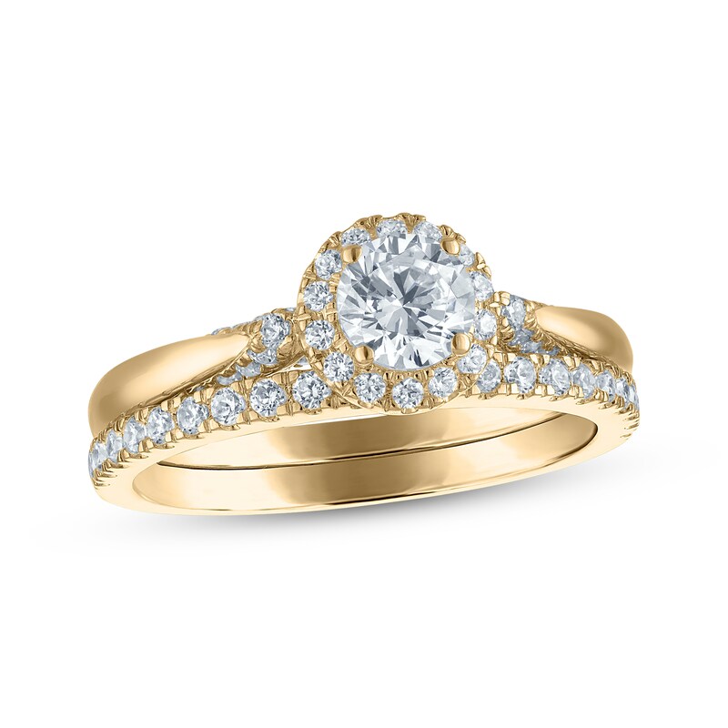 Main Image 1 of Adore Round-Cut Diamond Halo Bridal Set 7/8 ct tw 14K Yellow Gold
