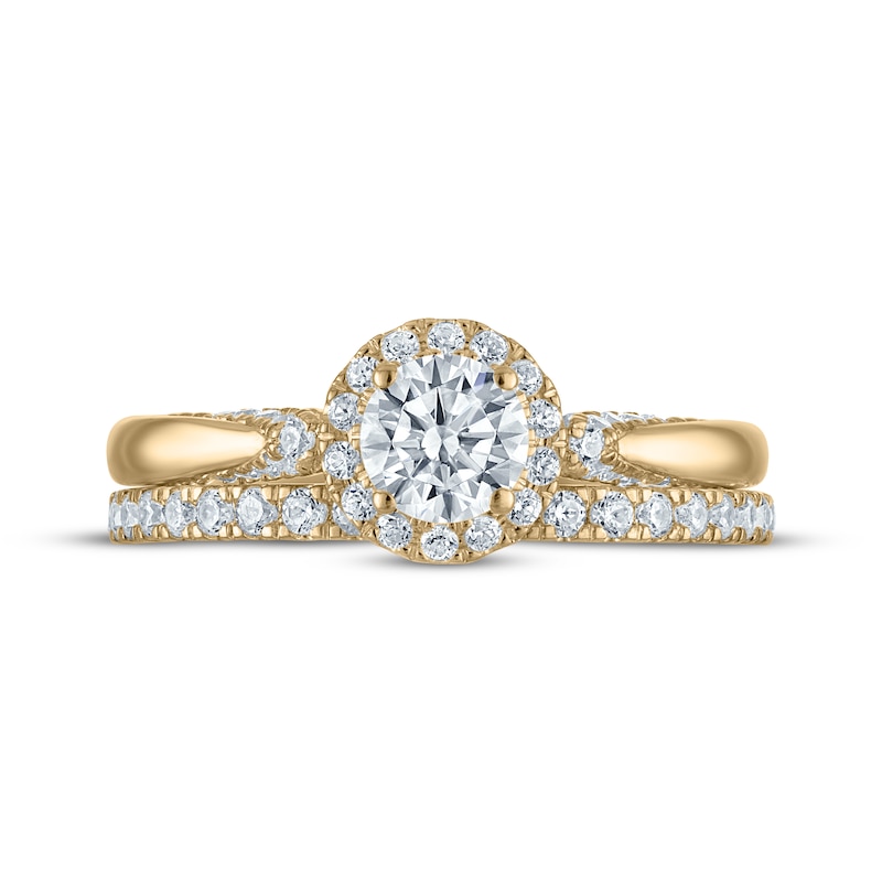 Main Image 3 of Adore Round-Cut Diamond Halo Bridal Set 7/8 ct tw 14K Yellow Gold