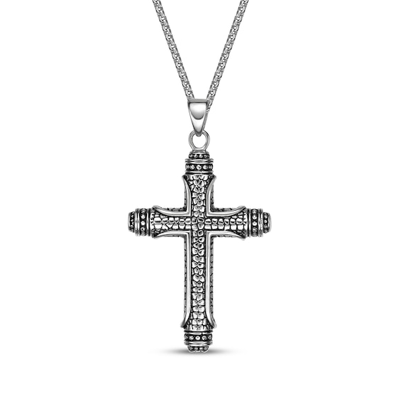 Men's Antique-Finish Rounded Cross Necklace Stainless Steel 24"