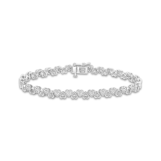 Multi-Diamond Alternating Heart Link Bracelet 1/2 ct tw Sterling Silver 7.5"