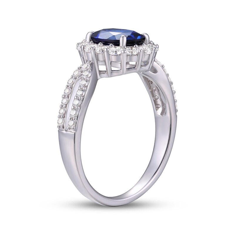 Main Image 2 of Oval-Cut Blue Lab-Created Sapphire & White Lab-Created Sapphire Ring Sterling Silver