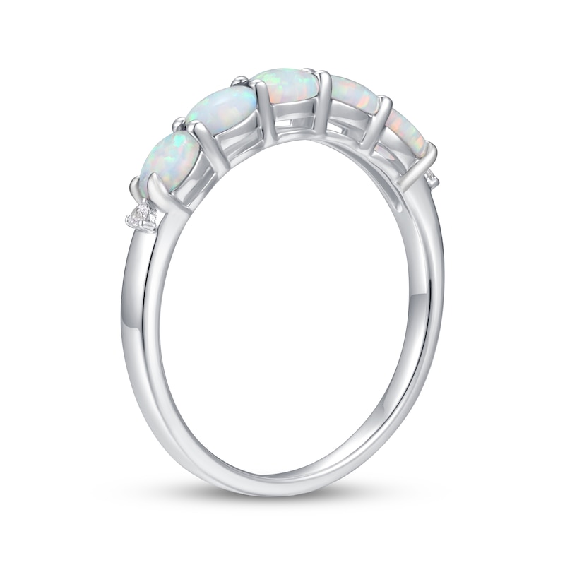 Main Image 2 of Oval-Cut Lab-Created Opal & White Lab-Created Sapphire Ring Sterling Silver