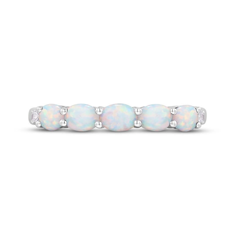 Main Image 3 of Oval-Cut Lab-Created Opal & White Lab-Created Sapphire Ring Sterling Silver